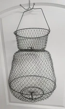 Vintage Fishing Metal Wire Keeper Net Live Bait Basket Cage Collapsible Fish Pot