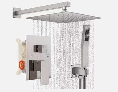 #ad Baetuy High Pressure Wall Mounted Square Shape Rainfall Shower Faucet Set 12quot; $74.99