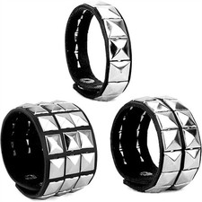 3 Pcs Spiked Studded Bracelet Black Leather Rivet Punk Bracelet Cuff Wrap Bangle