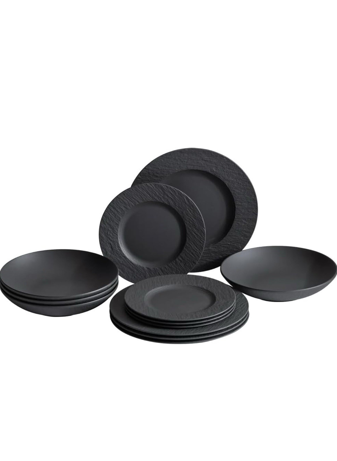 Manufacture Rock 12-Piece Black Service for Four Porcelain Dinnerware Set