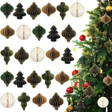 Janinka 36 Pcs 24 Christmas Paper Honeycomb Ornaments 3D Mini Glitter... 