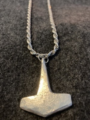 999 SILBER WIKINGER SEIL KETTE+MJOLNIR ANHÄNGER 925 WALKNUSS-RABEN-DREIFACHHORN-RUNE
