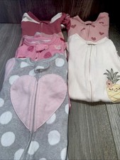 12M Lot Of 5 Baby Girls Bodysuits Cotton Full Zipper Long Sleeve Warm Bundle