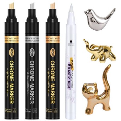JDiction Mirror Chrome Markers 4 PACK, 3 Colors Permanent 4PCS