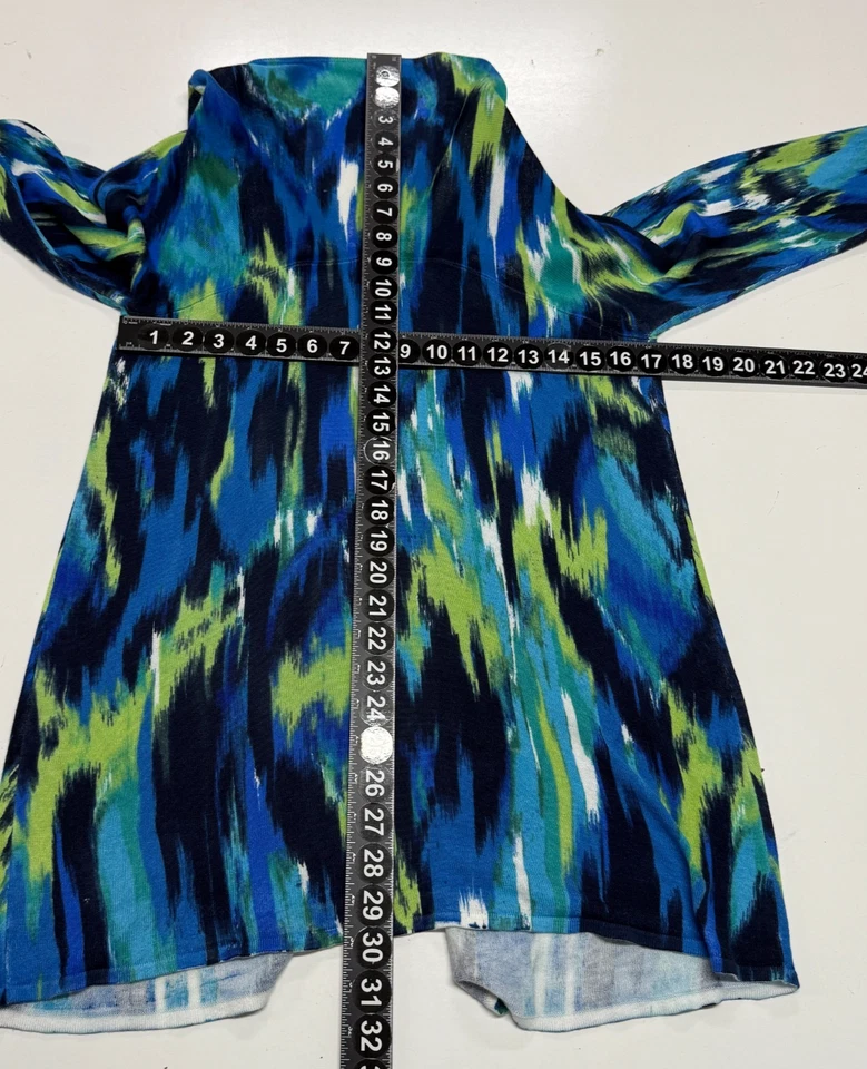 Cárdigan Chicos Grande 2 Azul Negro Colorido Cascada Frente Abierto Rayón Suéter Foto 3 de 4