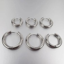 2 Pc Stainless Steel Hoop Earrings Men Round Thick Circle Huggie Jewelry