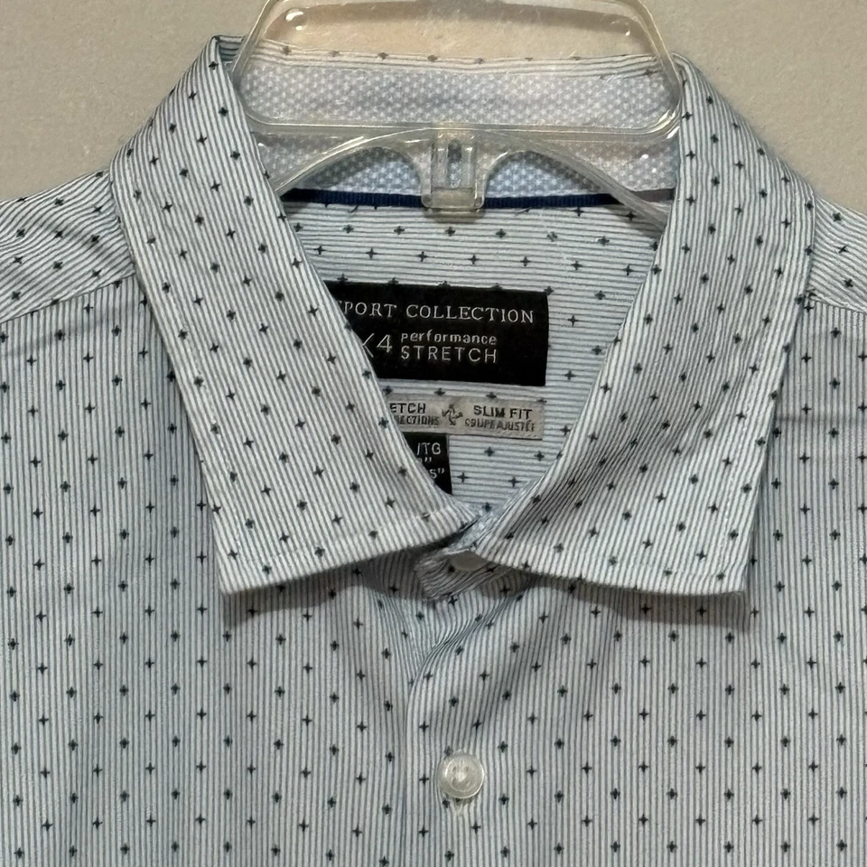 Report Collection X4 Stretch Dress Shirt Blue Dot Stripe Slim Fit XL 17 34/35 - Image 2 of 4