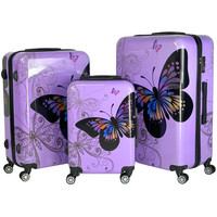 Butterfly Hard Shell 4 Wheel Suitcase PC Luggage Trolley Cabin Travel - Purple