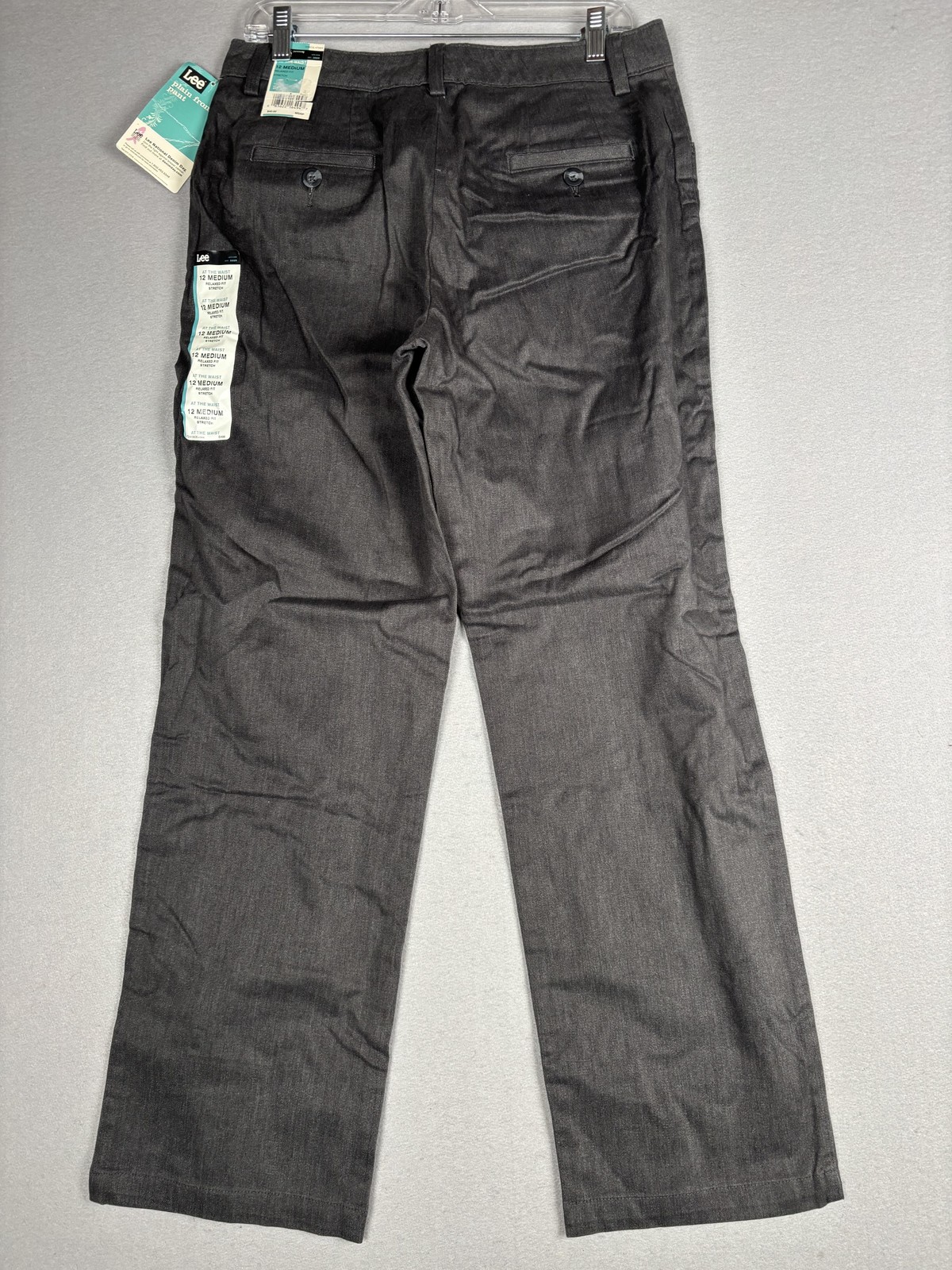 Lee Plain Front Pants Womens 12 Medium Gray Relaxed Straight Leg Stretch Denim thumbnail 11