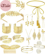 17 Pcs Greek Goddess Costume Accessories Set for Women Golden Leaf Headband Hair