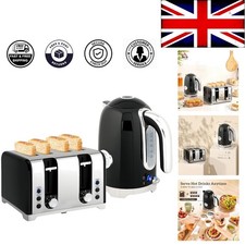 Fast Boiling Retro Kettle with 4-Slice Toaster Set, Black, Auto Shut-off Safety