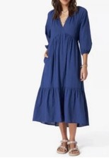 XirenA Vie Empire Tiered Midi Tea Length Dress Blue Sz S