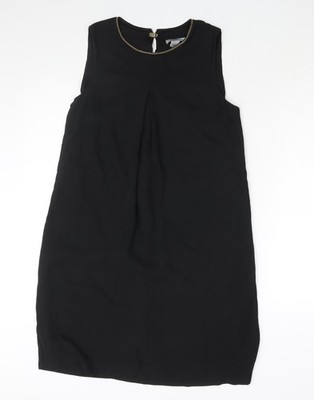 H&M Damen schwarz Polyester Etuikleid Größe 10 Rundhals Haken & Ösen - Perlenausschnitt