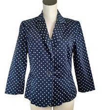 Sandro Studio Navy Blue White Polka Dot Single Button Blazer Jacket Women Size M