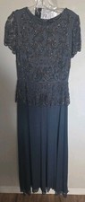 Pisarro Nights Beaded Gown Size 8 Gray Beaded Sequins NWT