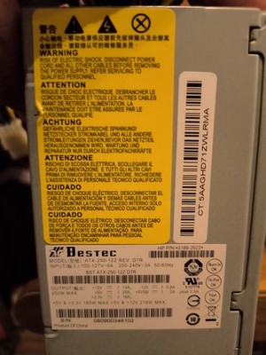 Bestec ATX-250-12Z D7R 250W ATX Desktop Power Supply HP P/N 5188-2622 Tested
