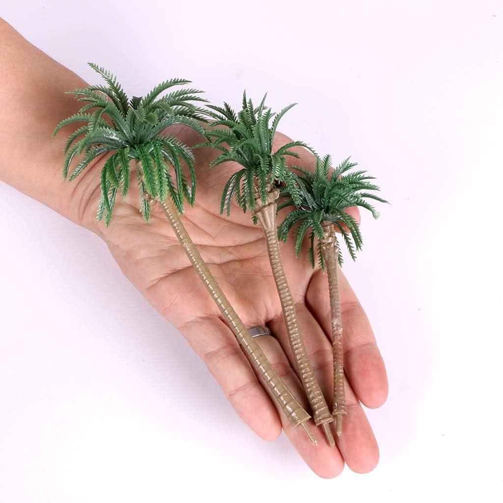 15-Pack Miniature Palm Trees | 4-6.3” Tropical Coconut Model Trees with Flexible