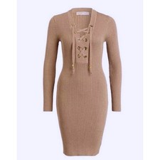 Michael Kors Ribbed Sweater Lace-Up Camel Size M MSRP $235