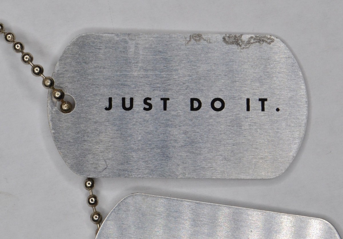 Rare Nike Just Do it Basketball swoosh Dog Tag Pendant Metal Chain