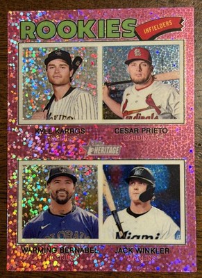 2026 Topps Heritage #394 Rookie Infielders Pink Sparkle Refractor SP RC