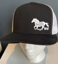 Yupoong Horse American Flag Trucker Hat White/Black Adjustable Cap ~ Nice!