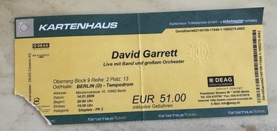 David Garrett, Eintrittskarte, 14.01.2009, Kartenhaus Berlin