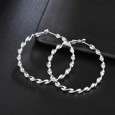 925 Sterling Silver Large Hoop Earrings 4.5CM Round Fashion Jewelry Women