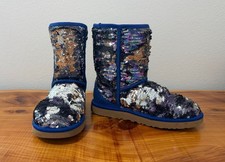 UGG Classic Short Sparkles Sequin Blue Tone Winter Boots Women's Size 7