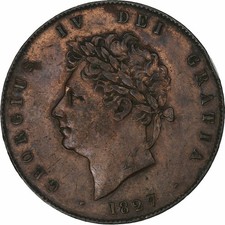 [#1306397] Great Britain, George IV, 1/2 Penny, 1827, London, Copper, AU, KM:692