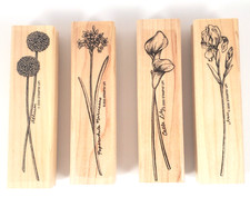 2000 Stampin' Up Set of 4 Long Stem Flowers Wood Mounted Rubber Stamps
