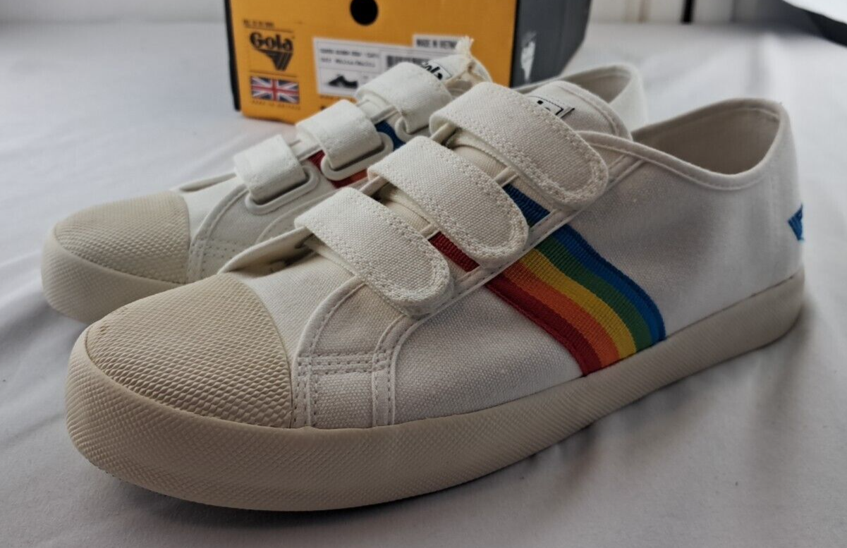 Gola Coaster Rainbow Strap Womens White Sneakers Size 10 Lifestyle Shoes