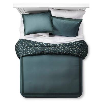New Beekman Farmhouse Sequoia Grove Green Reversible Eyelet King Duvet Cover Set