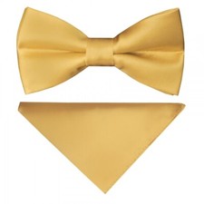 PreTied Caramel Satin Boys Bow Tie and Pocket Square Set Wedding Prom Dickie Bow