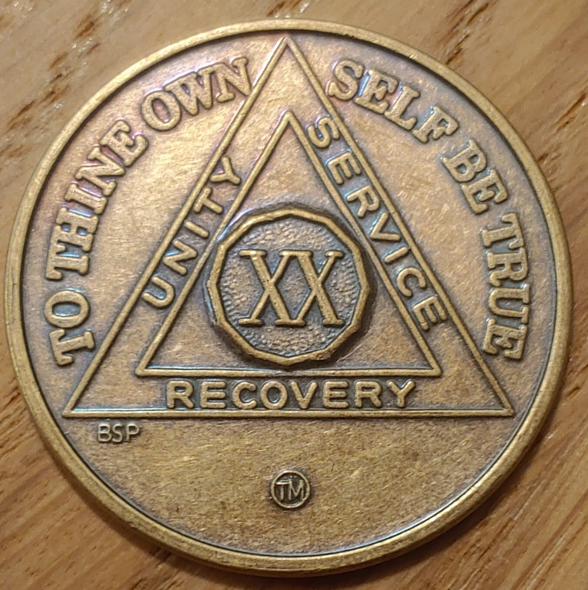 20 Year Twenty Alcoholics Anonymous AA Bronze Medallion Coin