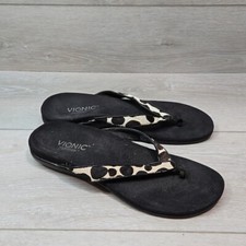 Vionic Women Selena w Orthaheel Thong Leather Hair Sandals Slide shoes sz 8