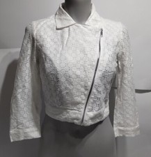 Have Brand White Ivory Blazer Top Zipper Lacy Geometric Medium Women's
