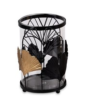 Windlicht Ginkgo Schwarz Gold Glas Metall Kerzenhalter Deko 16 oder 19cm Formano