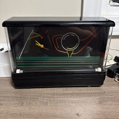 Vtg GEMINI Display Ltd NEON Black Light CLOCK Bar Cocktail GOLF 80s made in USA