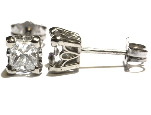 14k white gold .93ct SI2 H princess diamond mounting stud earrings - Picture 3 of 6