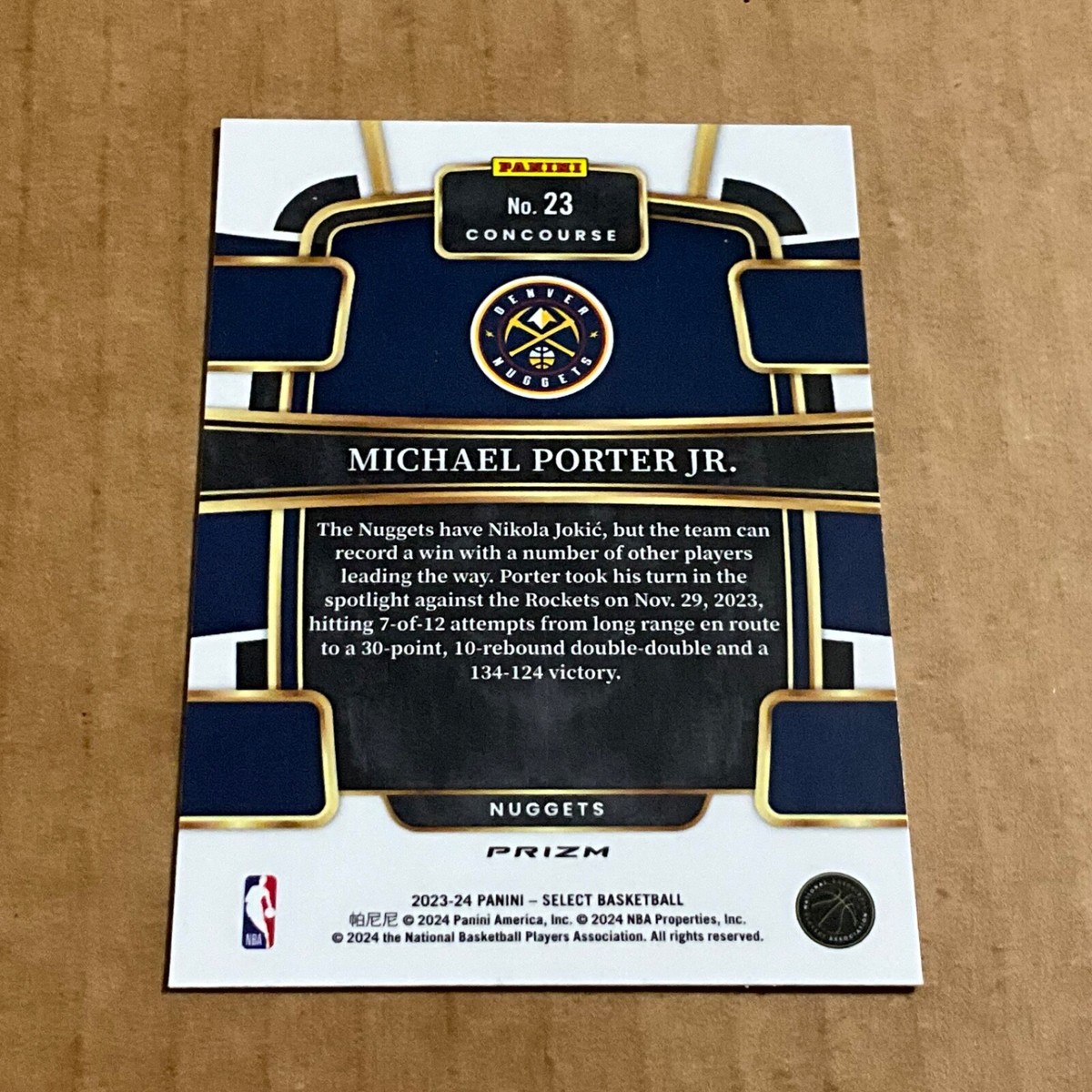 【75シリ】Michael Porter Jr. RC Select Prizm 2023-24 Panini Select # 23 Michael Porter Jr Blue Prizm