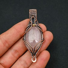 Rose Quartz Gemstone Copper Wire Wrapped Handmade Pendant Jewelry Gift For Him