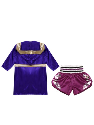 Kids Boys Robe+Shorts Side Split Costume Stage Performance Boxing Outfit Soft - Picture 18 of 87