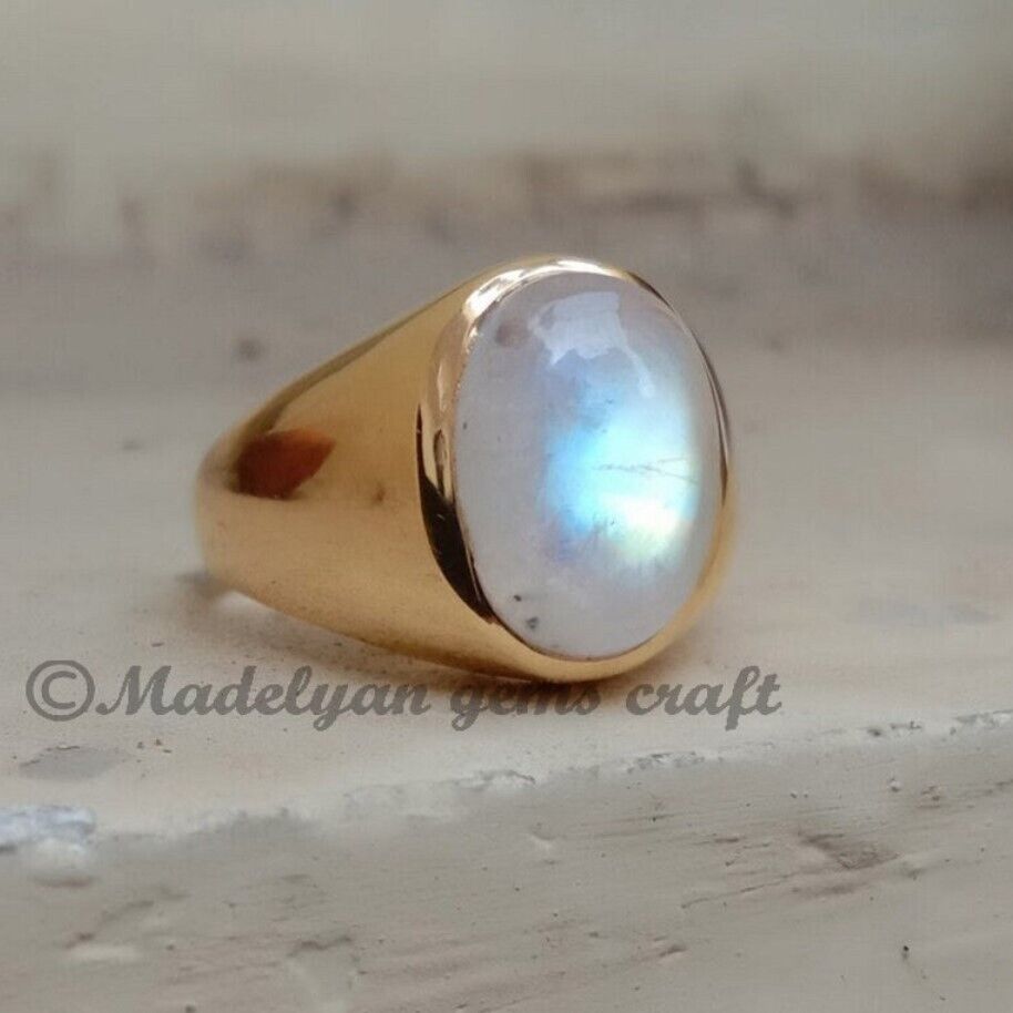 Natural Rainbow Moonstone Ring Sterling Silver Ring For Men Natural Rainbow Moonstone Ring Sterling Silver Ring For Men