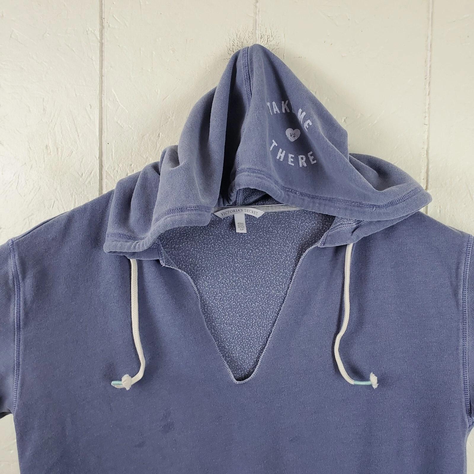 UNDERCOVER Victoria's Secret felpa con cappuccio donna piccola blu coulisse scollo a V manica lunga grafica