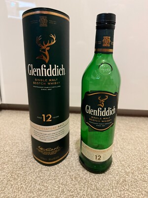 Glenfiddich 12 Jahre Scotch Whisky LEERE Flasche und Karton - vorherige Verpackung