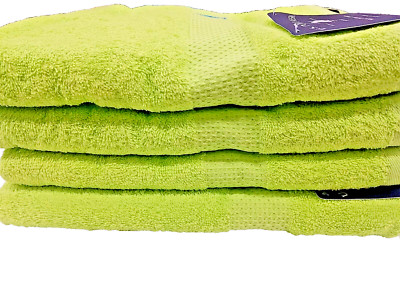 SET OF 4 Lime Green 100% Cotton Loops Bath Towels 27x50 US Polo Assn