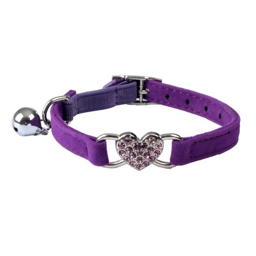 Cat Collar Suede Kitten Pet safety elastic Adjustable Bell Heart Bling Black Red - Picture 6 of 9