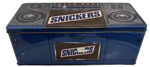 Mars Snickers Snack Bars AM/FM Boom Radio 1989 Holiday Candy Tin Metal Box - Afbeelding 1 van 10