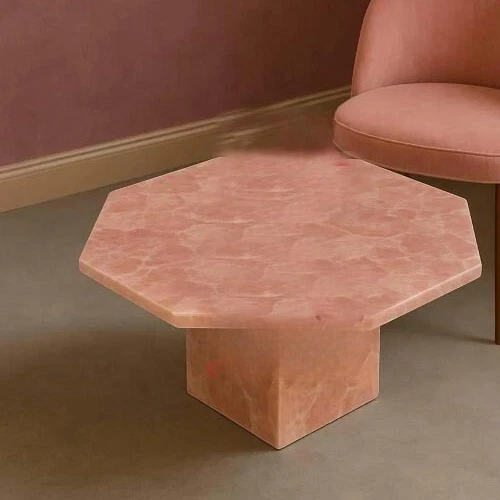 Rose Quartz Coffee Table – Natural Crystal Stone Top, Luxury Boho Accent Table - Image 2 of 4