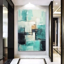 Wall Art Paintings Hand Painted Green Abstract Oil Painting On Canvas Room